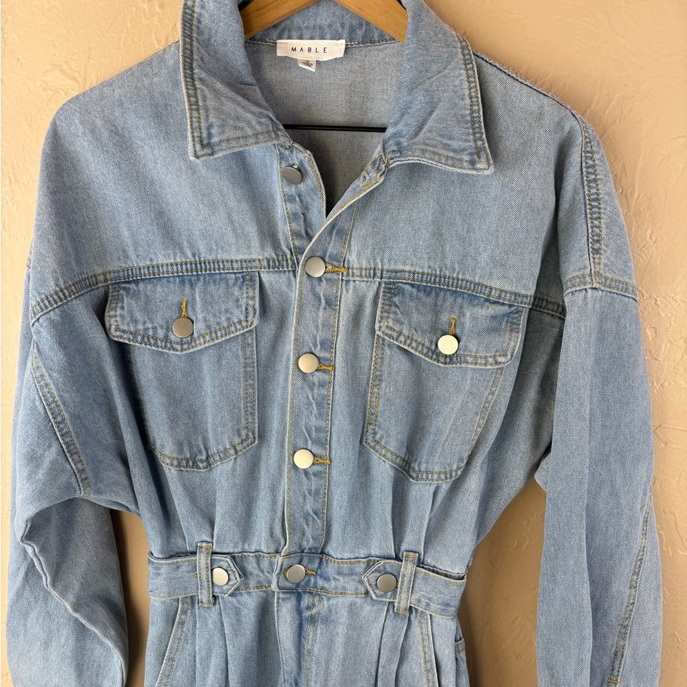 Mabel Light Blue Denim Jean Jumpsuit Long Sleeve Buttons Women’s size medium - Picture 4 of 11